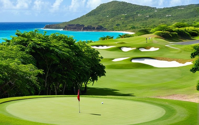 Cedar Valley Golf Club Landscape**

"Scenic view of Cedar Valley Golf Club in Antigua, lush green fairways, glimpses of the Caribbean Sea in the background, bright sunny day, golfers in the distance wearing appropriate golf attire, fully clothed, safe for work, professional golf photography, perfect anatomy, correct proportions, natural lighting, family-friendly"

**