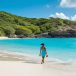 Home 6 앤티가 바부다 여행 후기 모음 - **A serene moment on a pristine Caribbean beach.** A person, gracefully posed in a stylish, modest o...