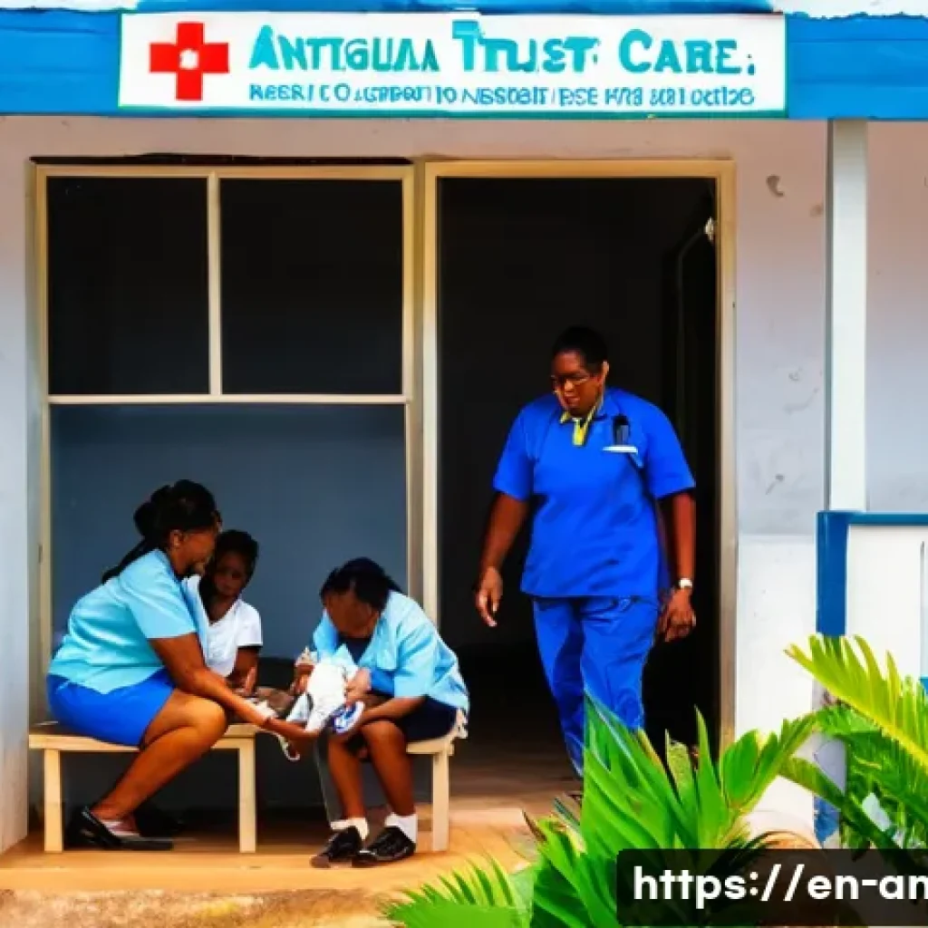 앤티가 바부다 백신 및 건강 관리 - A vibrant public health clinic in Antigua and Barbuda during a busy vaccination day, showing diverse...