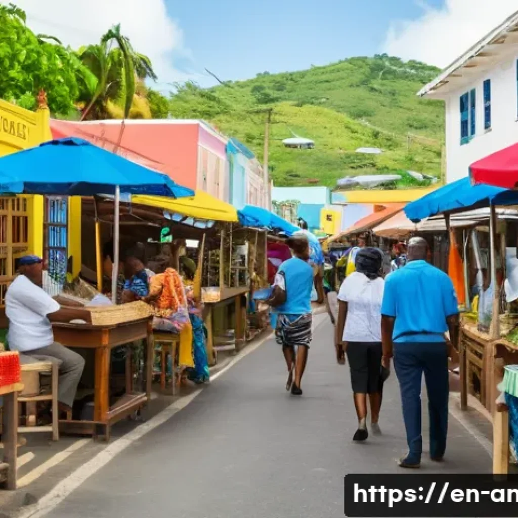 앤티가 바부다 공용어 - A vibrant street scene in Antigua and Barbuda showcasing locals engaging in lively conversation, wit...
