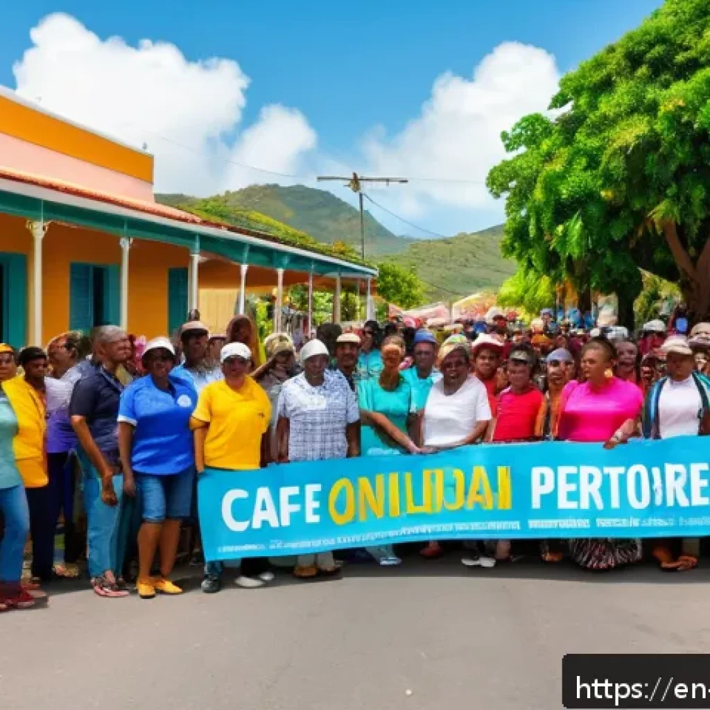 앤티가 바부다 최근 사건 사고 - A vibrant street scene in Antigua and Barbuda showcasing a lively grassroots political rally with di...