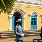 앤티가 바부다 독립 과정 - A vibrant historical scene depicting early 20th century Antigua and Barbuda under British colonial r...