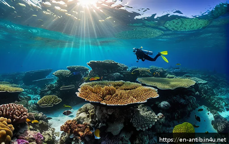 앤티가 바부다 해양 보호구역 - A vibrant underwater scene showcasing a thriving coral reef ecosystem in Antigua and Barbuda’s marin...